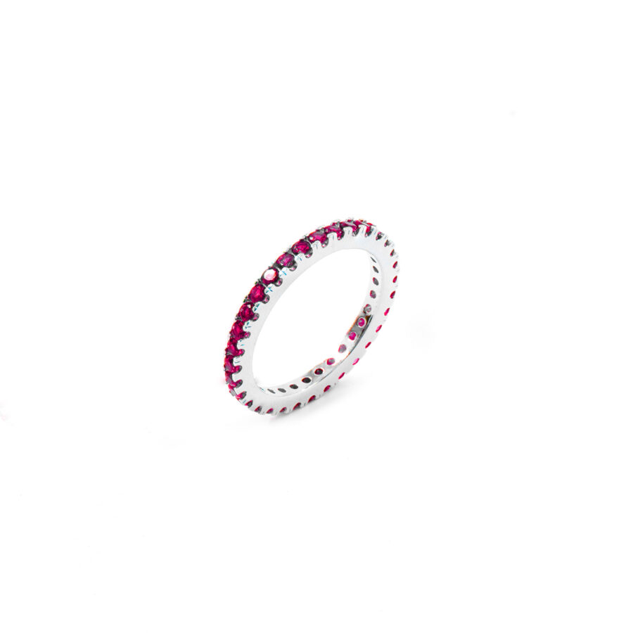 Anello Veretta a Giro in argento 925 con zirconi rossi – Rodiato