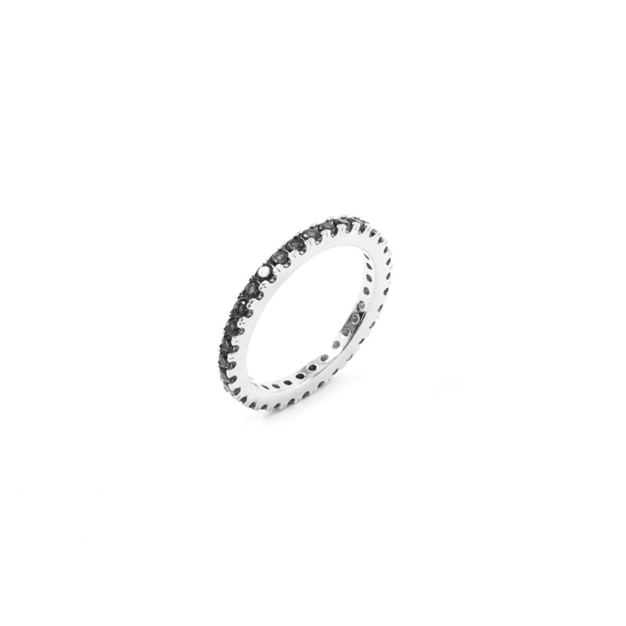 Anello Veretta a Giro in argento 925 con zirconi neri – Rodiato