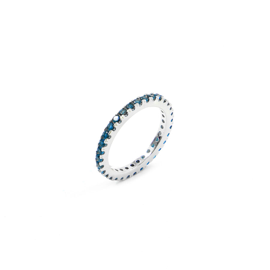 Anello Veretta a Giro in argento 925 con zirconi blu – Rodiato