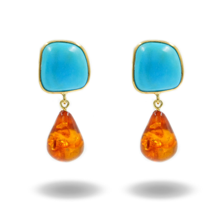 Orecchini in argento 925 con magnesite e ambra - Dorato