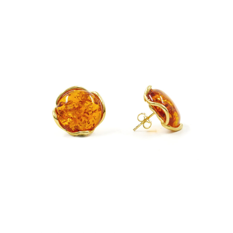 Orecchini in argento 925 con ambra tonda 18mm - Dorato