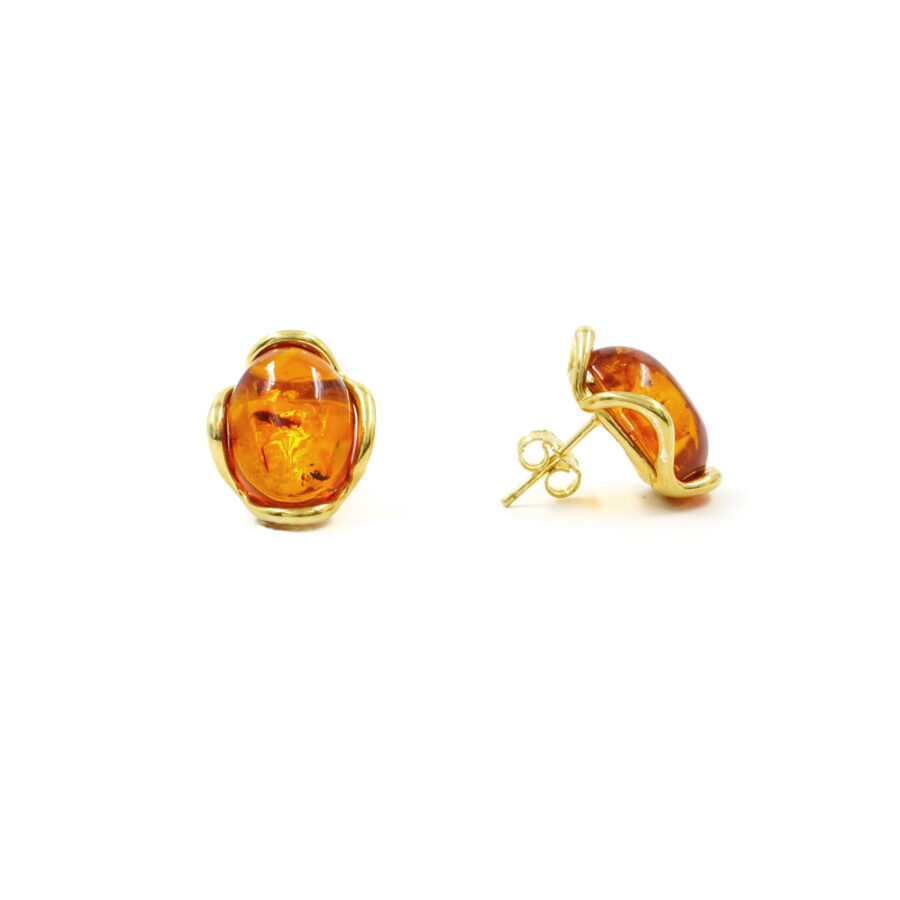 Orecchini in argento 925 con ambra ovale 16x12mm - Dorato