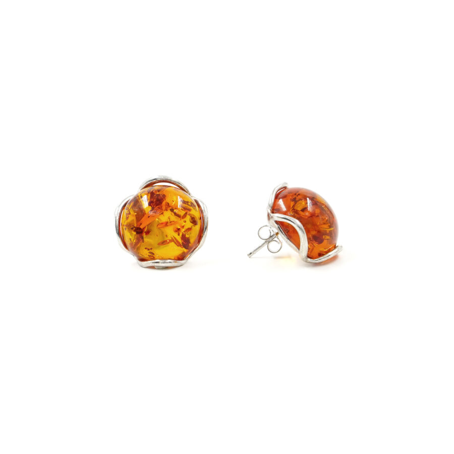 Orecchini in argento 925 con ambra tonda 18mm – Rodiato