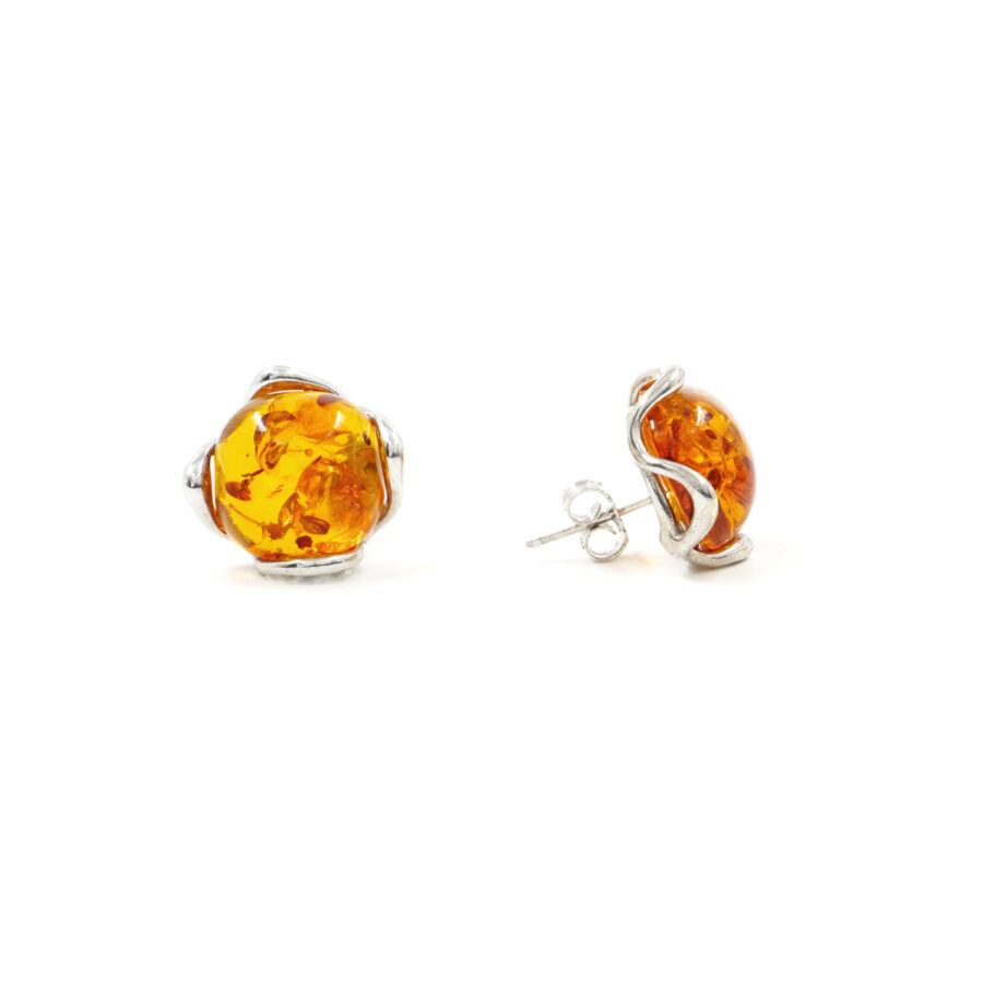 Orecchini in argento 925 con ambra tonda 14mm – Rodiato