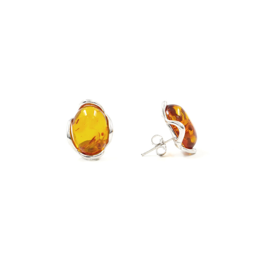 Orecchini in argento 925 con ambra ovale 16x12mm – Rodiato