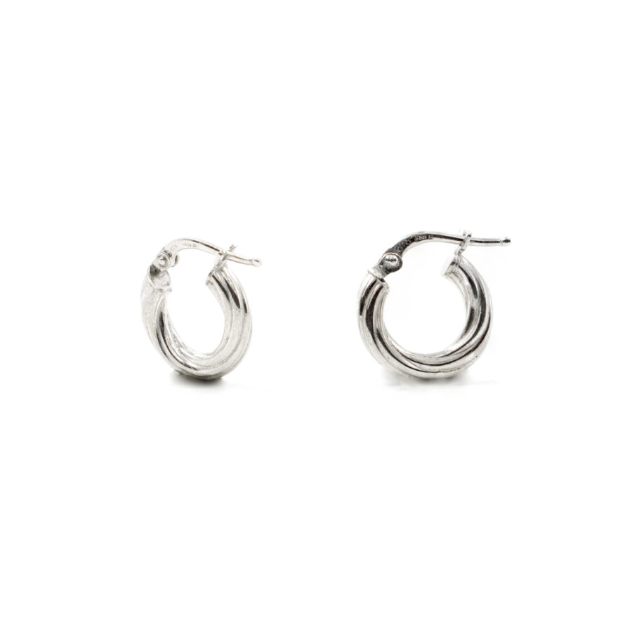 Orecchini cerchio a spirale in argento 925 a baionetta 14mm – Rodiato