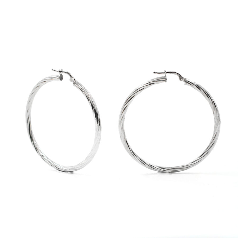 Orecchini cerchio a spirale in argento 925 a baionetta 45mm – Rodiato
