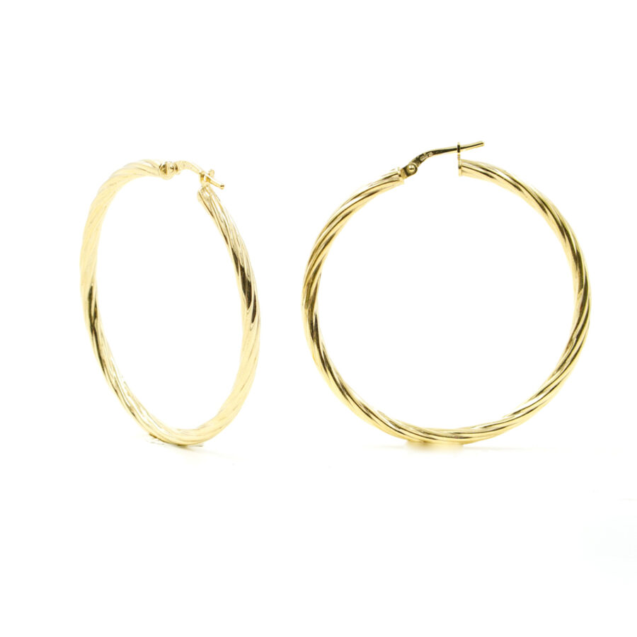 Orecchini cerchio a spirale in argento 925 a baionetta 45mm – Dorato