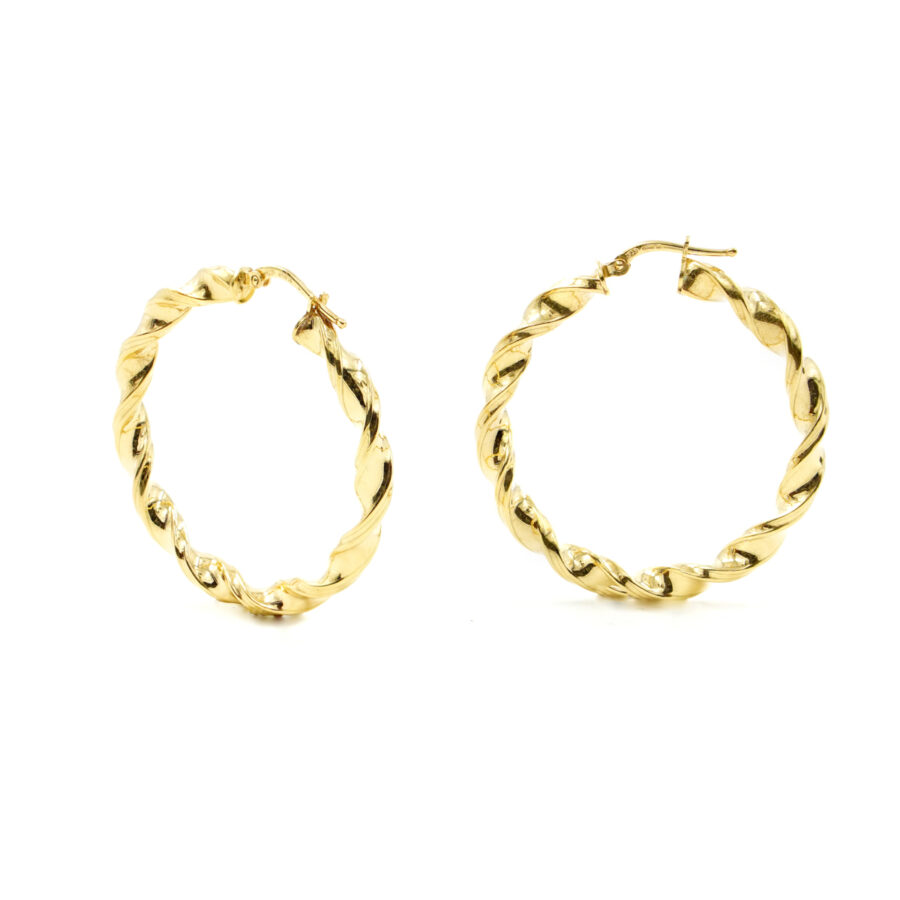 Orecchini cerchio a spirale in argento 925 a baionetta 37mm – Dorato