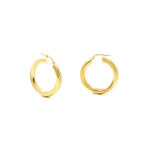Orecchini cerchio a spirale satinato in argento 925 a baionetta 28mm – Dorato
