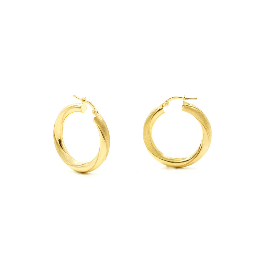 Orecchini cerchio a spirale satinato in argento 925 a baionetta 28mm – Dorato