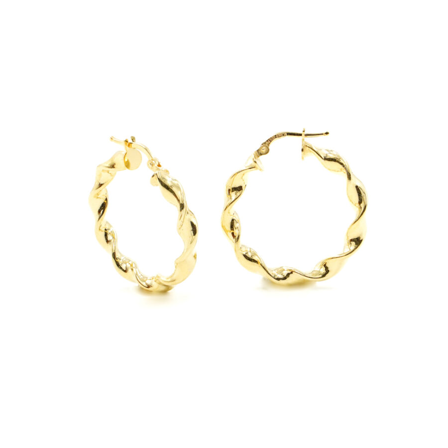 Orecchini cerchio a spirale in argento 925 a baionetta 27mm – Dorato