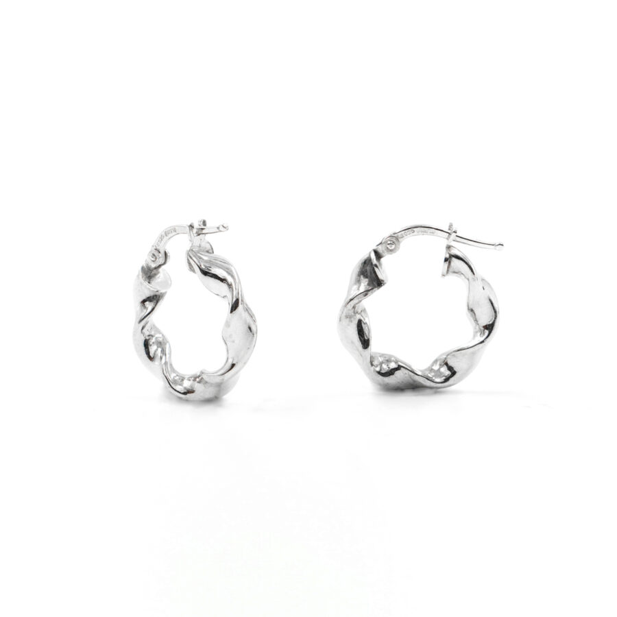 Orecchini cerchio a spirale in argento 925 a baionetta 18mm – Rodiato