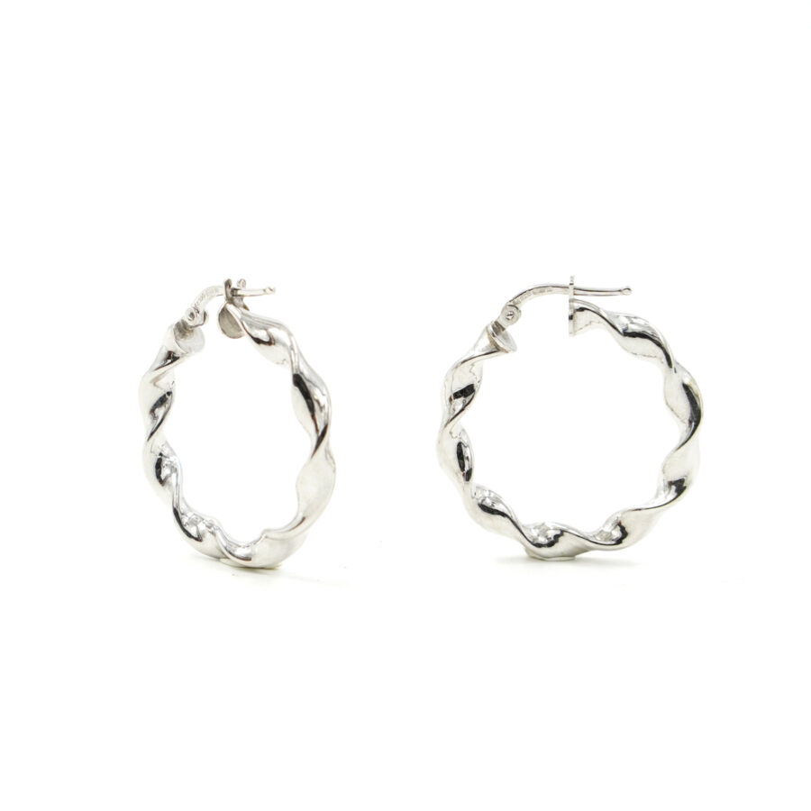 Orecchini cerchio a spirale in argento 925 a baionetta 27mm – Rodiato