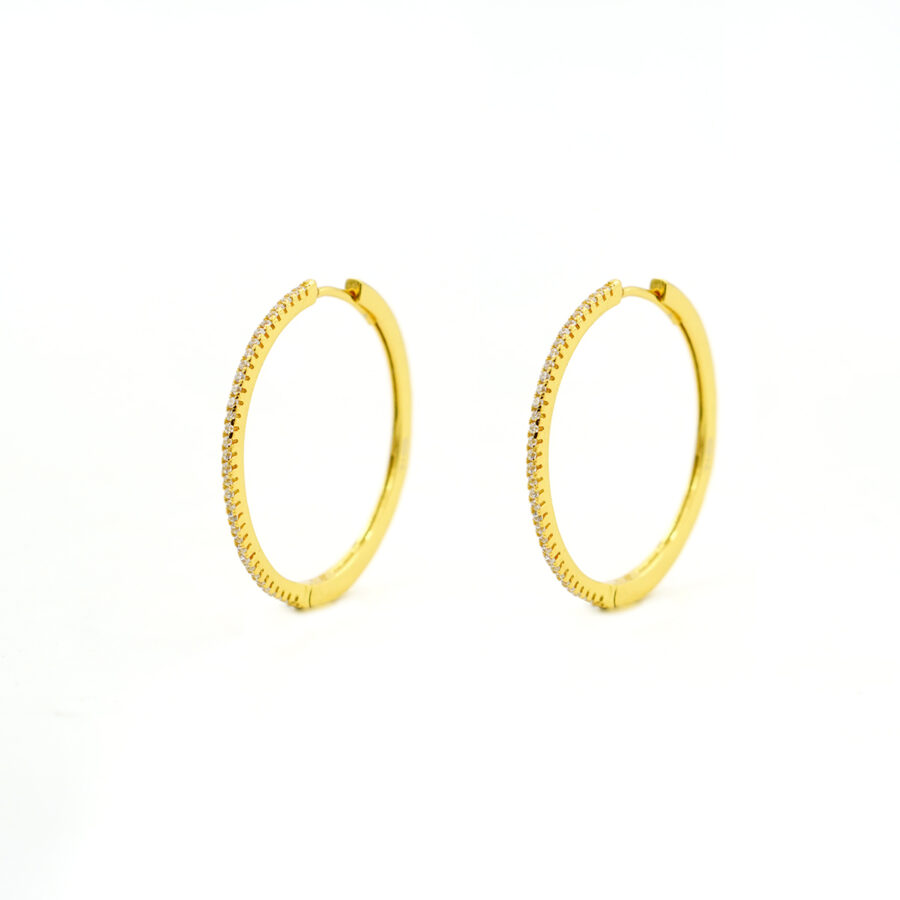 Orecchini in argento 925 con zirconi a baionetta 36mm – Dorato