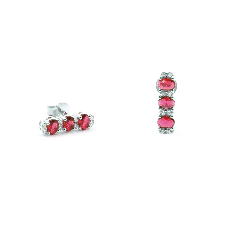 Orecchini Trilogy in argento 925 con zirconi rossi e bianchi – Rodiato