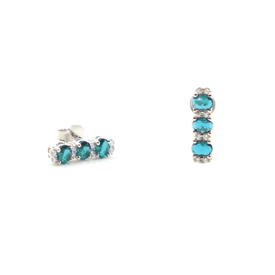 Orecchini Trilogy in argento 925 con zirconi azzurri e bianchi – Rodiato