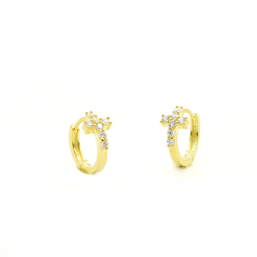 Orecchini in argento 925 con croce zirconi a baionetta 12mm – Dorato