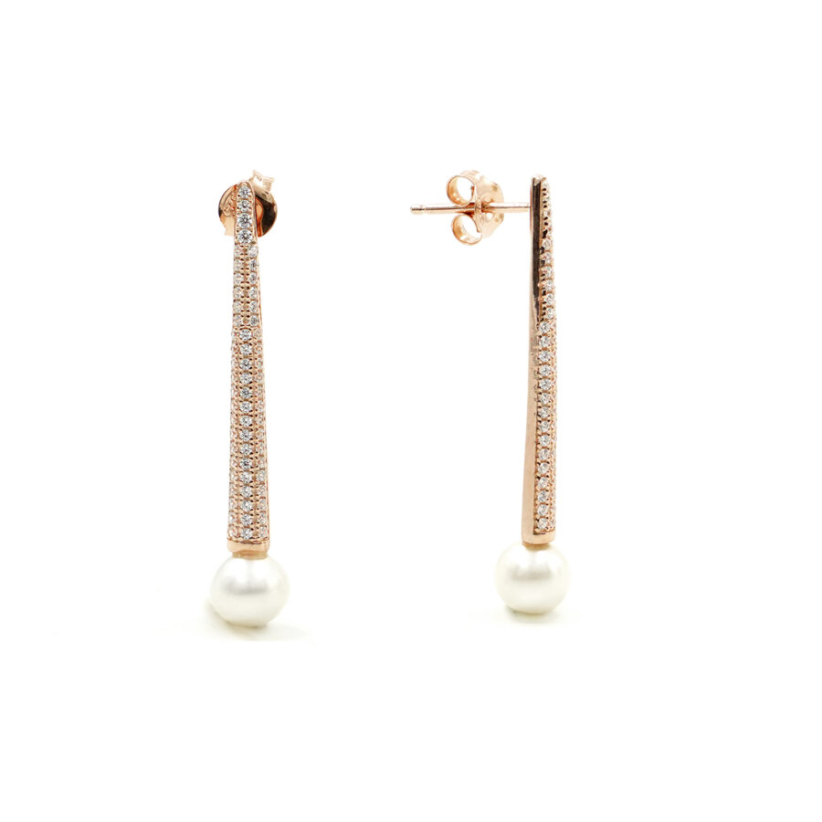 Orecchini in argento 925 con zirconi e perla – Rosato