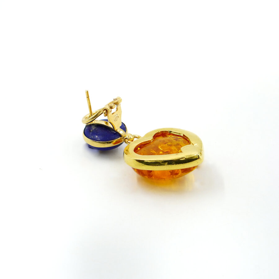 Orecchini in argento 925 con lapis e cuore di ambra - Dorato - immagine 2