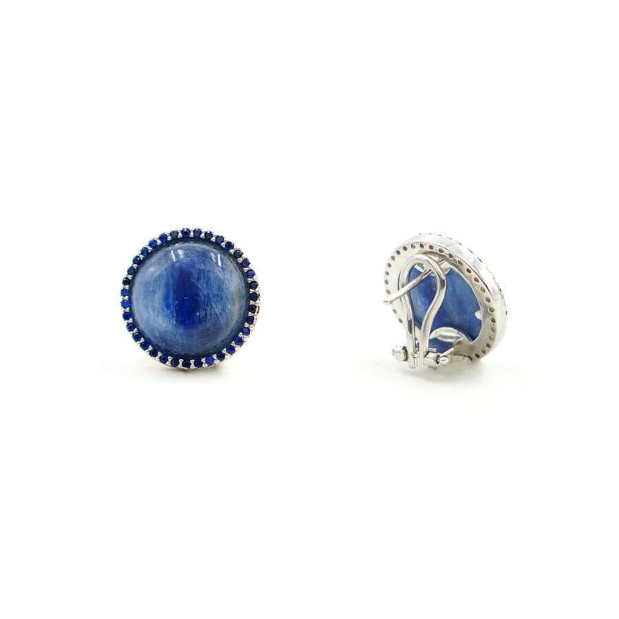 Orecchini in argento 925 con cianite e zirconi blu – Rodiato