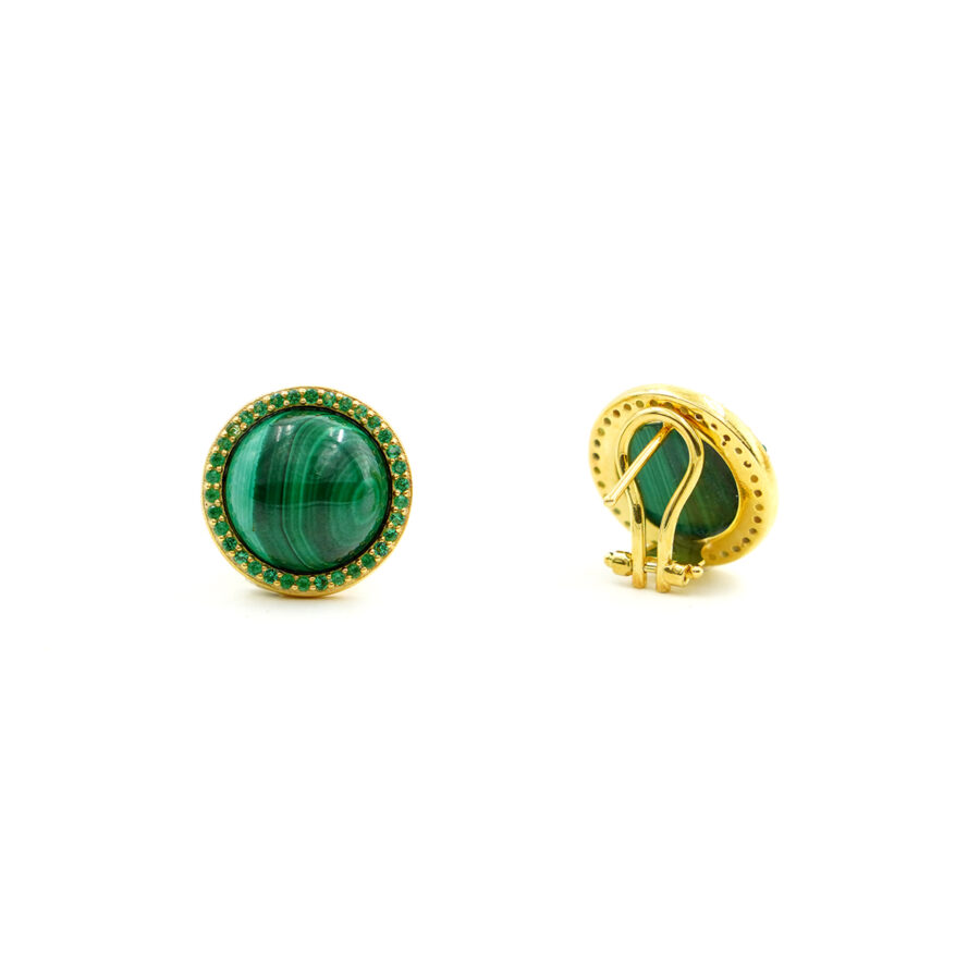 Orecchini in argento 925 con malachite e zirconi verdi - Dorato