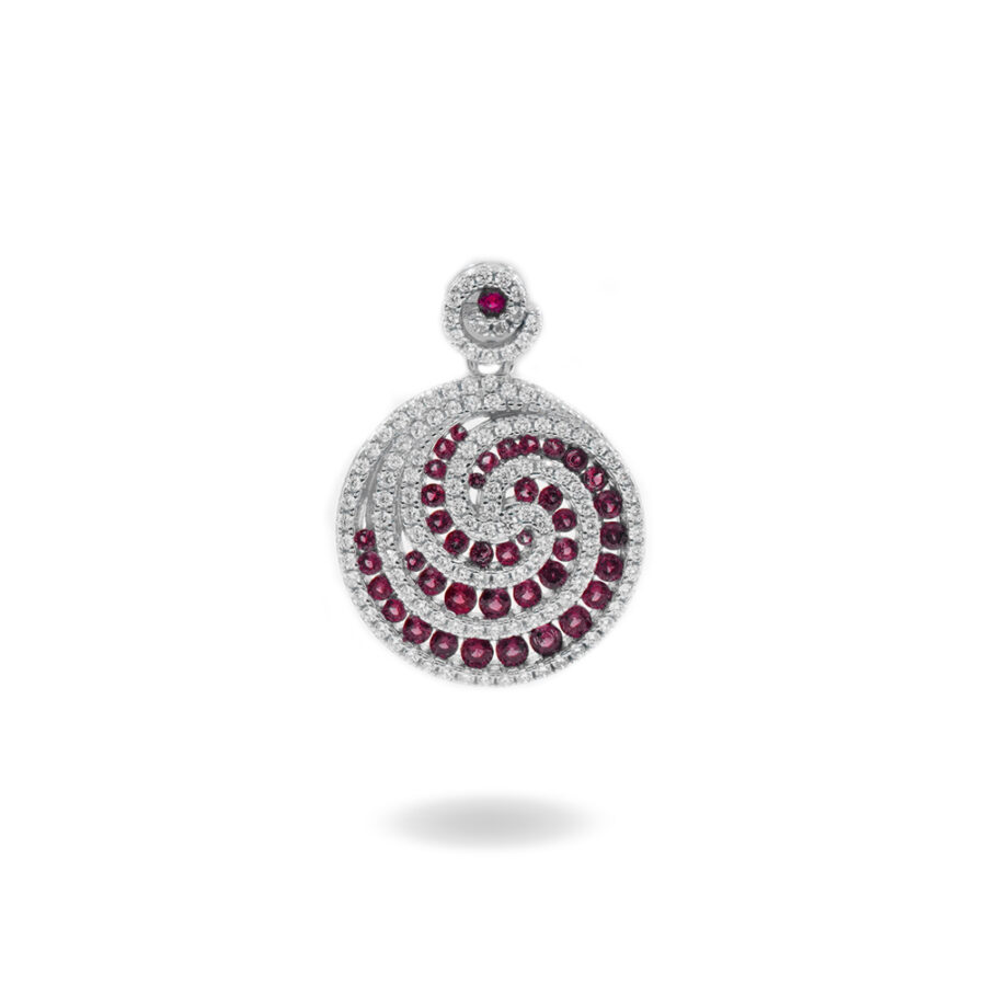 Pendenti a spirale in Argento 925 con zirconi rossi e zirconi bianchi - Rodiato