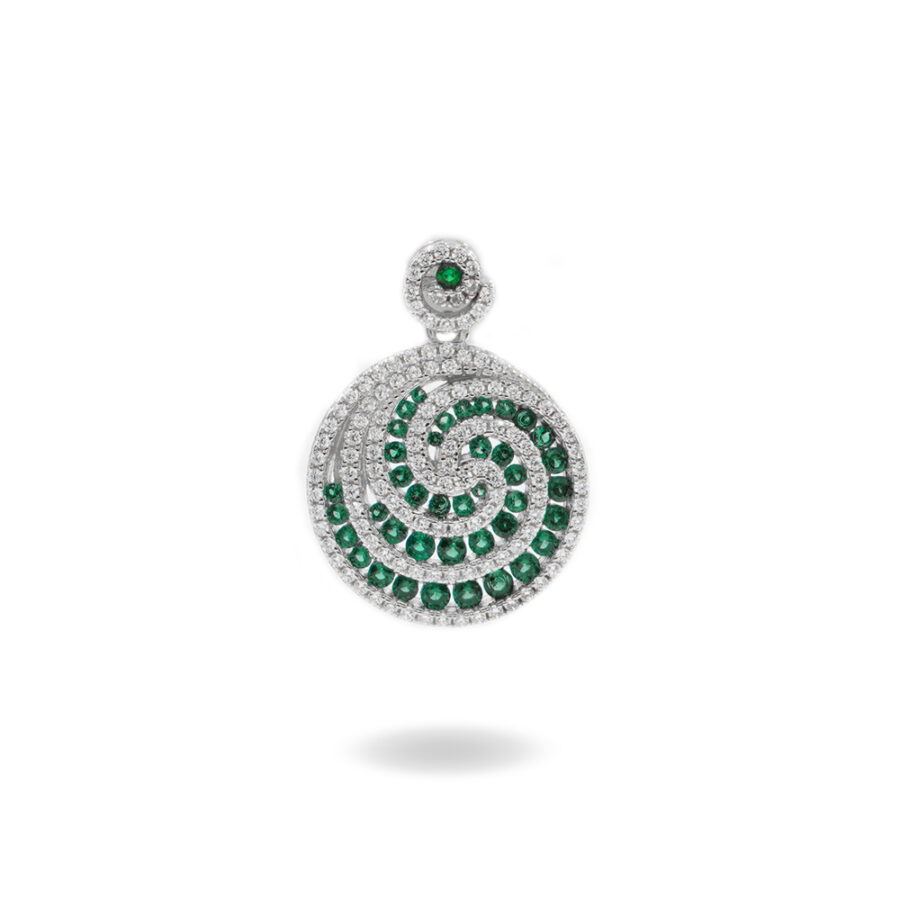 Pendenti a spirale in Argento 925 con zirconi verdi e zirconi bianchi - Rodiato