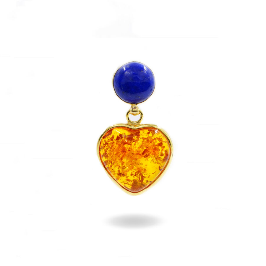 Pendente in argento 925 con lapis e cuore di ambra - Dorato