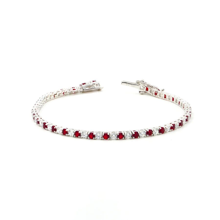 Bracciale Tennis in argento 925 con zirconi rossi e bianchi 2,5mm – Rodiato – <em>Lunghezza 18cm</em>