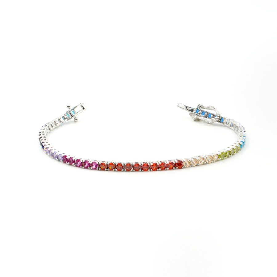 Bracciale Tennis in argento 925 con zirconi multicolore 2,5mm – Rodiato – <em>Lunghezza 18cm</em>