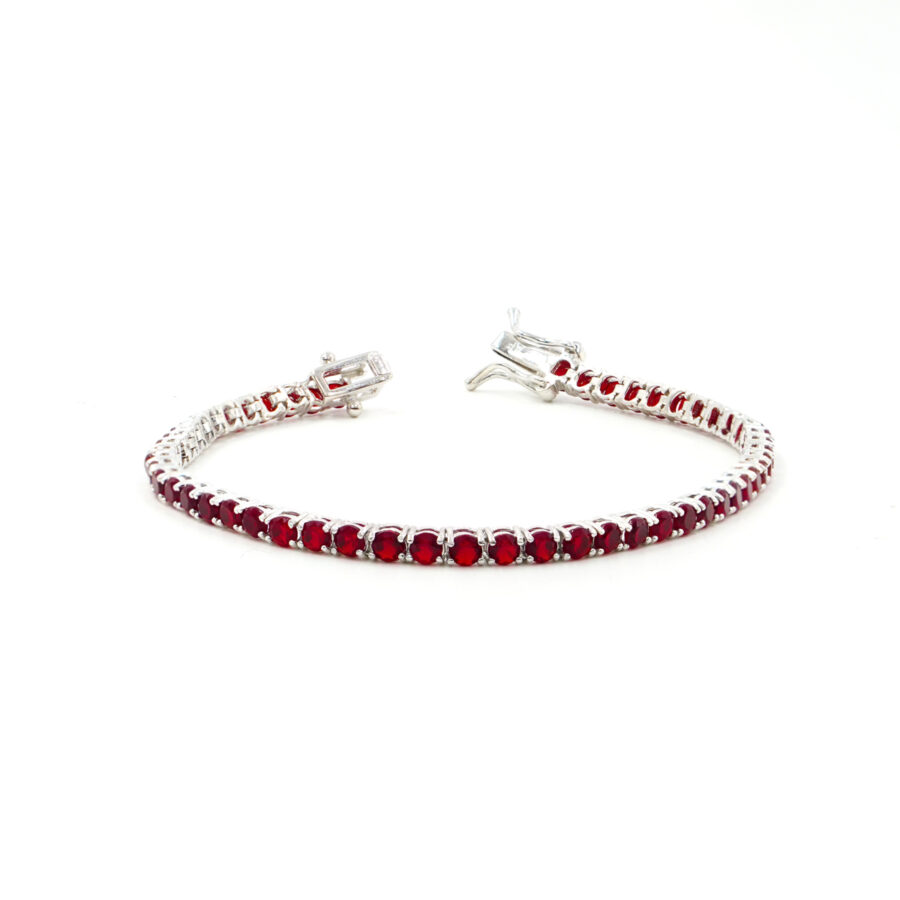 Bracciale Tennis in argento 925 con zirconi rossi 3mm – Rodiato – <em>Lunghezza 18cm</em>