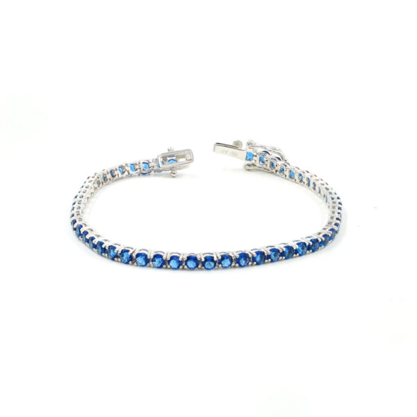 Bracciale Tennis in argento 925 con zirconi blu 3mm – Rodiato – <em>Lunghezza 18cm</em>