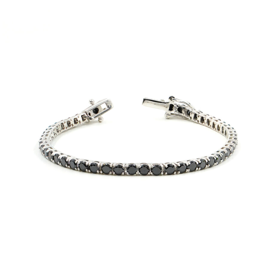 Bracciale Tennis in argento 925 con zirconi neri 3mm – Rodiato – <strong>Lunghezza 16cm</strong>