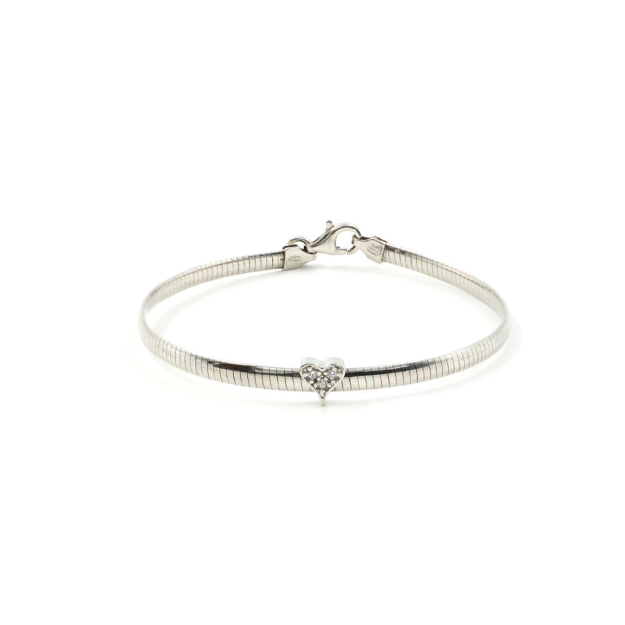 Bracciale catena Serpente in argento 925 con elemento cuore con zirconi bianchi – Rodiato