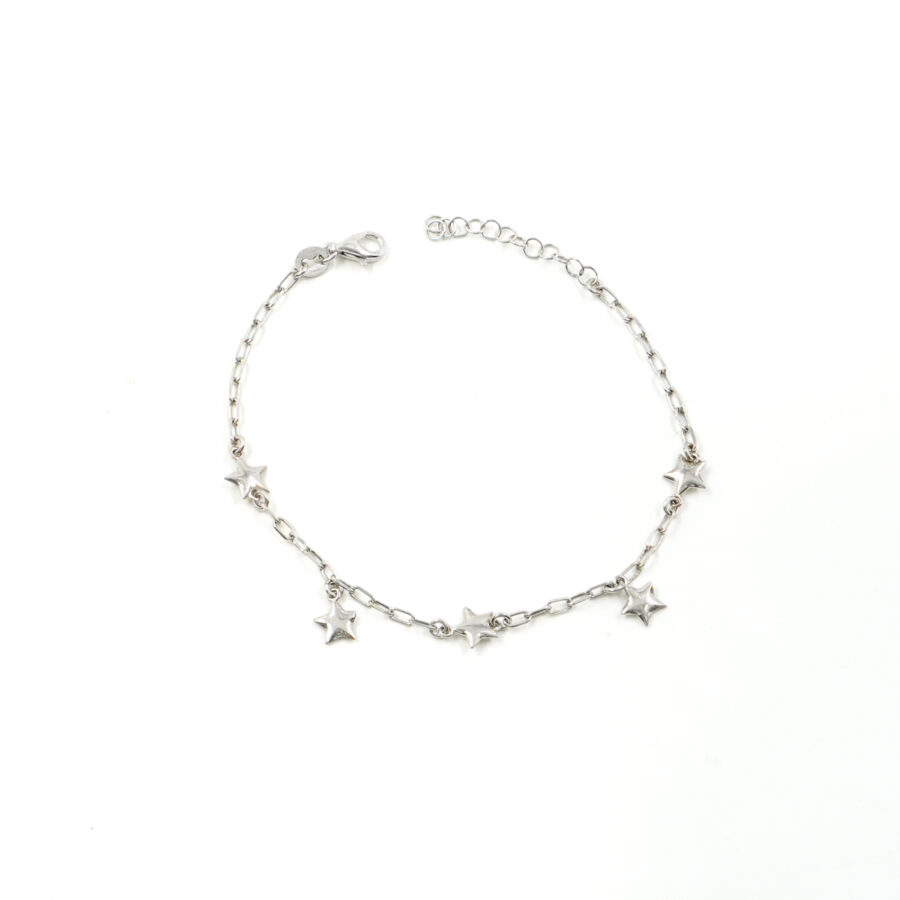 Bracciale catena graffette in argento 925 con elementi stella - Rodiato