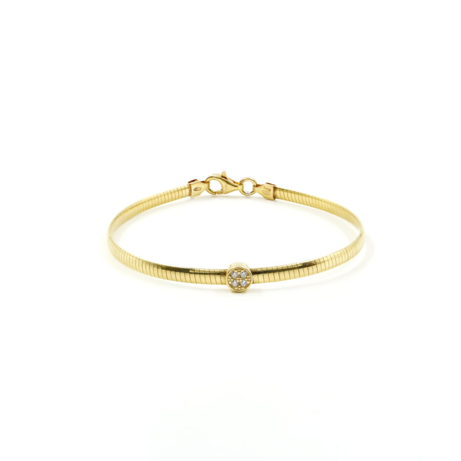 Bracciale catena Serpente in argento 925 con elemento tondo con zirconi bianchi – Dorato