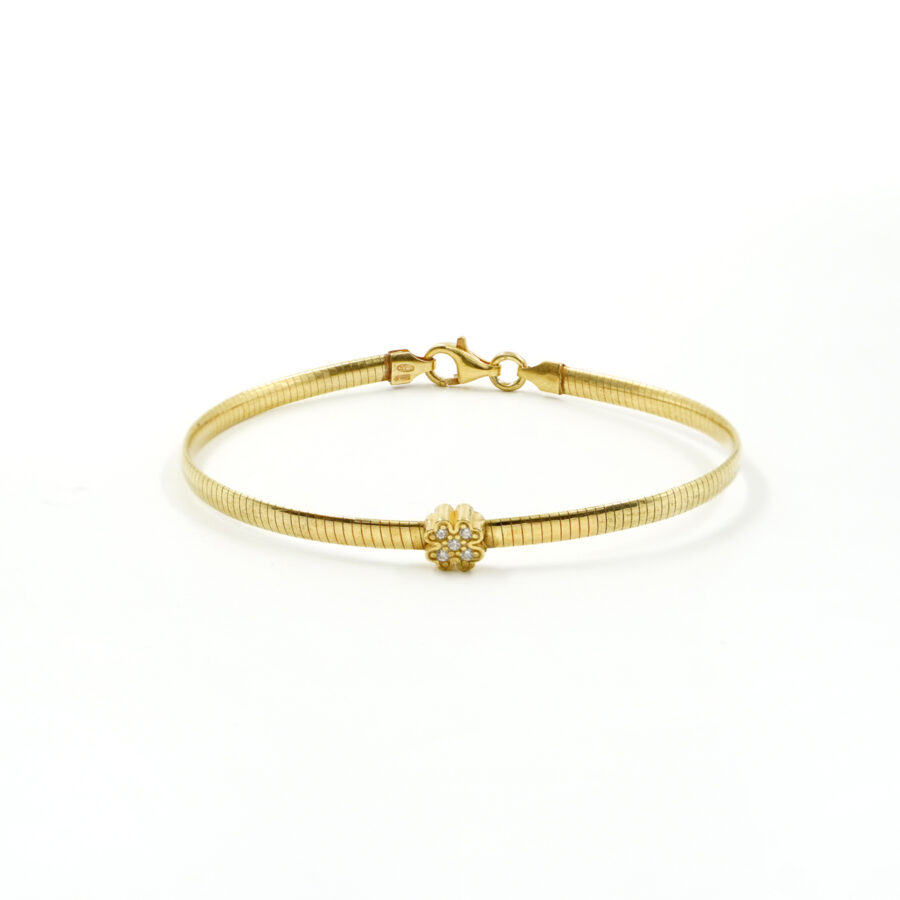 Bracciale catena Serpente in argento 925 con elemento quadrifoglio con zirconi bianchi – Dorato