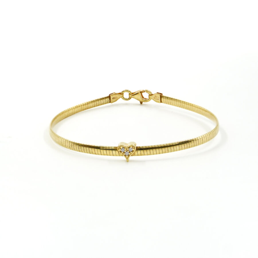 Bracciale catena Serpente in argento 925 con elemento cuore con zirconi bianchi – Dorato