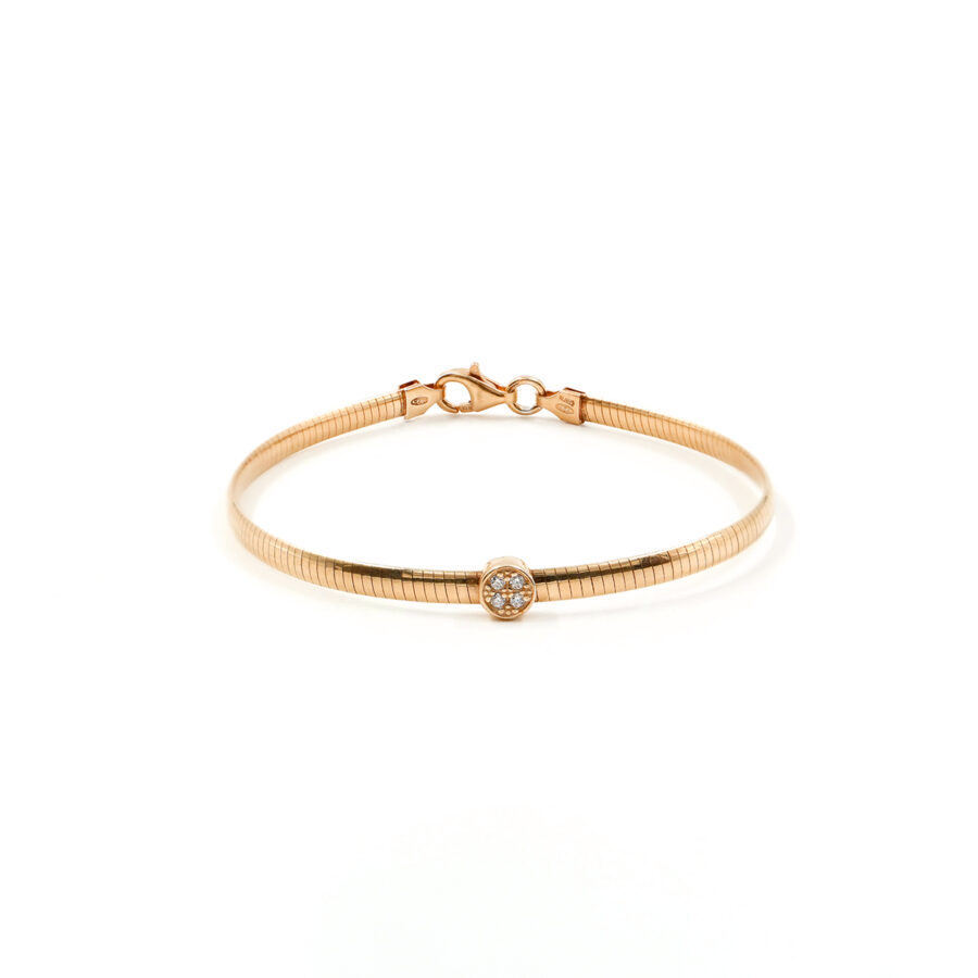 Bracciale catena Serpente in argento 925 con elemento tondo con zirconi bianchi – Rosato