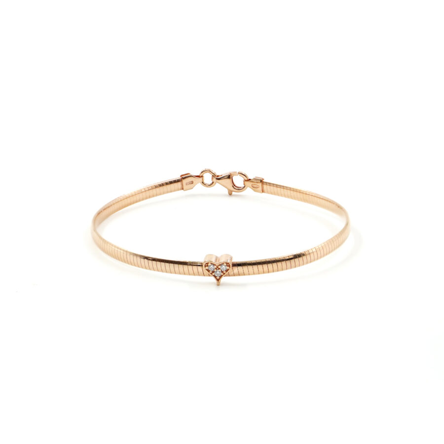 Bracciale catena Serpente in argento 925 con elemento cuore con zirconi bianchi – Rosato
