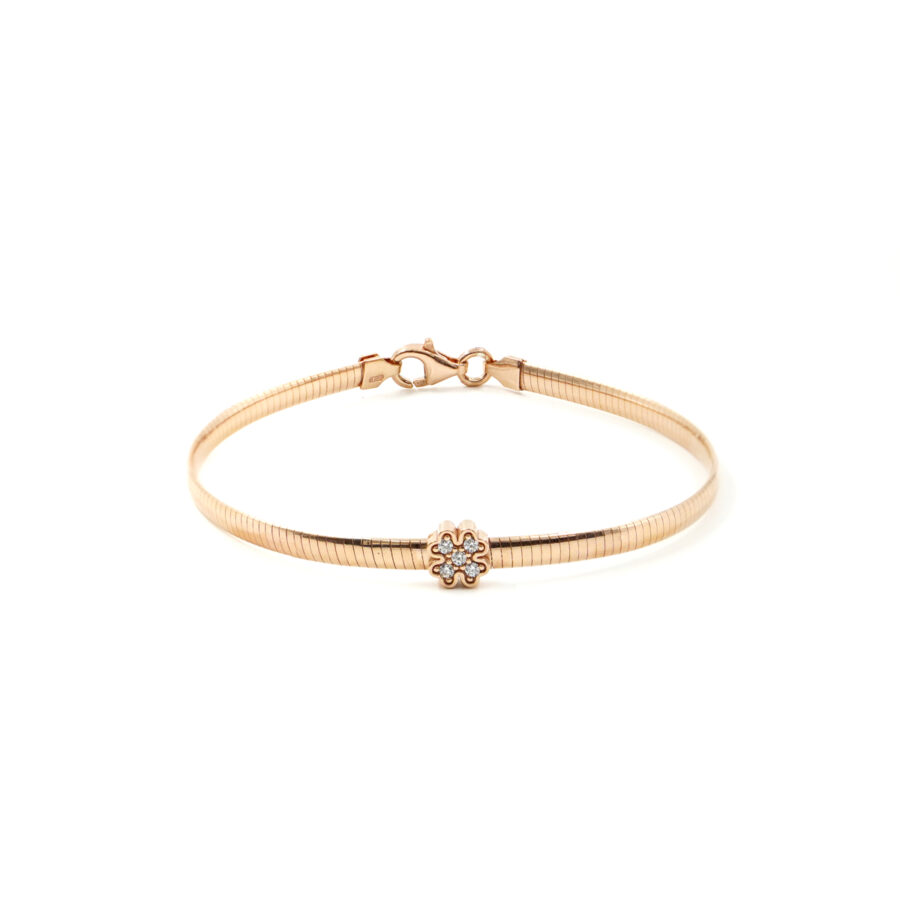 Bracciale catena Serpente in argento 925 con elemento quadrifoglio con zirconi bianchi – Rosato