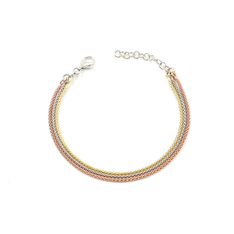 Bracciale a tre fili catena Coreana in argento 925 misura 1,50mm – Multicolore
