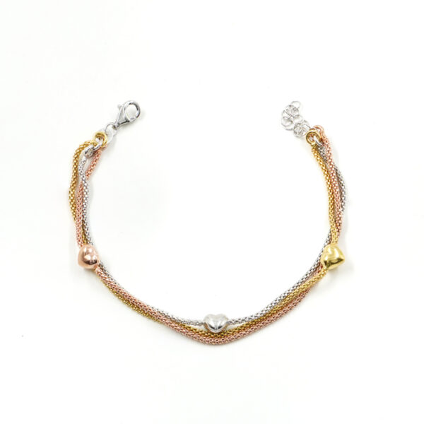 Bracciale a tre fili catena Coreana in argento 925 misura 1,50mm con cuore &ndash; Multicolore
