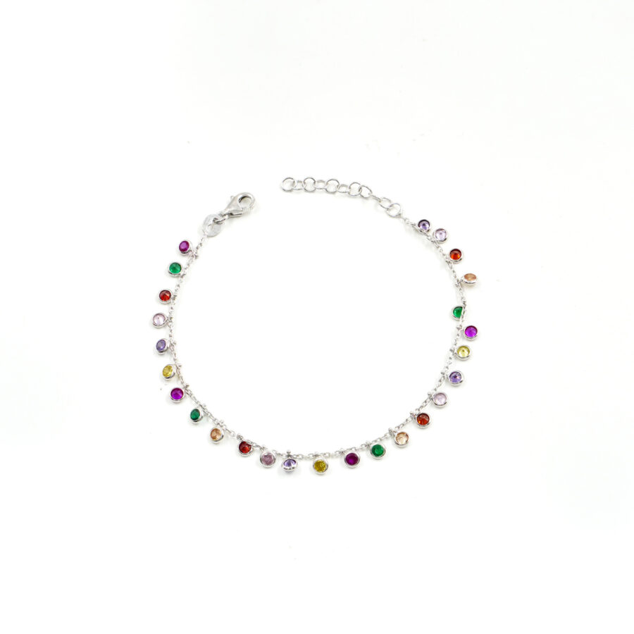Bracciale in argento 925 con zirconi multicolori pendenti 2,00mm – Rodiato