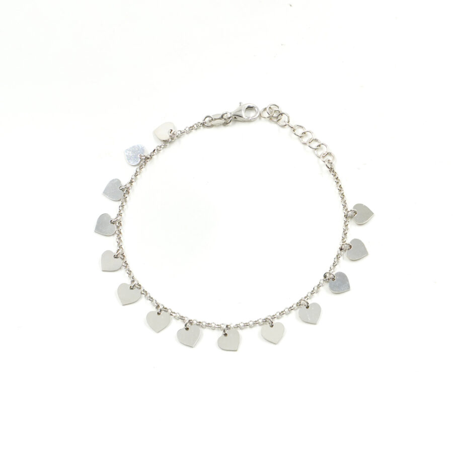 Bracciale in argento 925 con 14 cuori pendenti – Rodiato