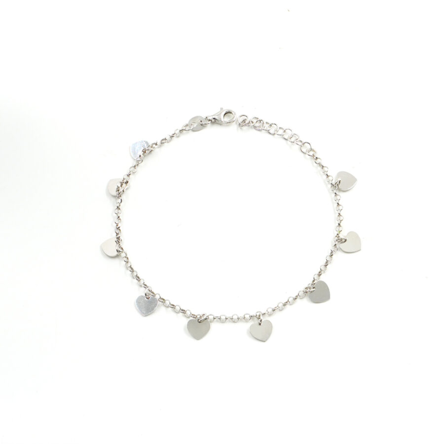 Bracciale in argento 925 con 9 cuori pendenti – Rodiato