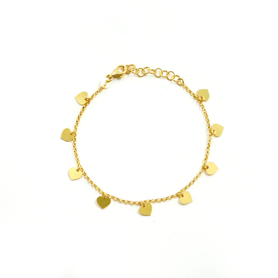 Bracciale in argento 925 con 9 cuori pendenti – Dorato