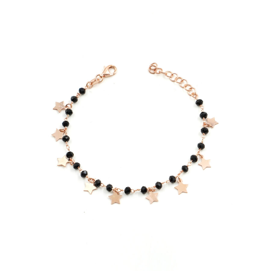 Bracciale ammagliato in argento 925 con agata nera e elementi stella - Rosato