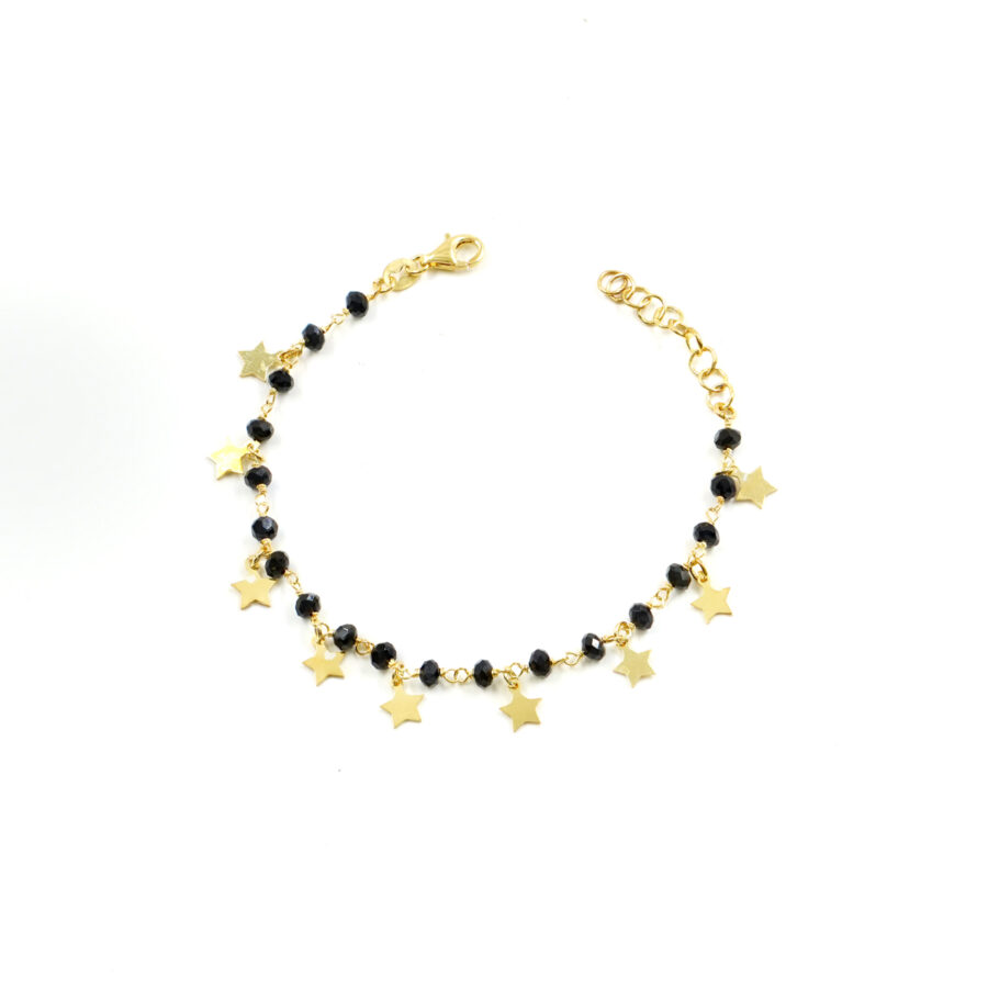 Bracciale ammagliato in argento 925 con agata nera e elementi stella – Dorato